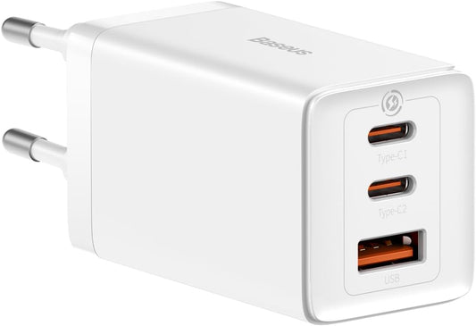 Ładowarka sieciowa Baseus GaN5 Pro, 65W, 3.25A, 1 x USB-A - 2 x USB-C, Biała CCGP120202