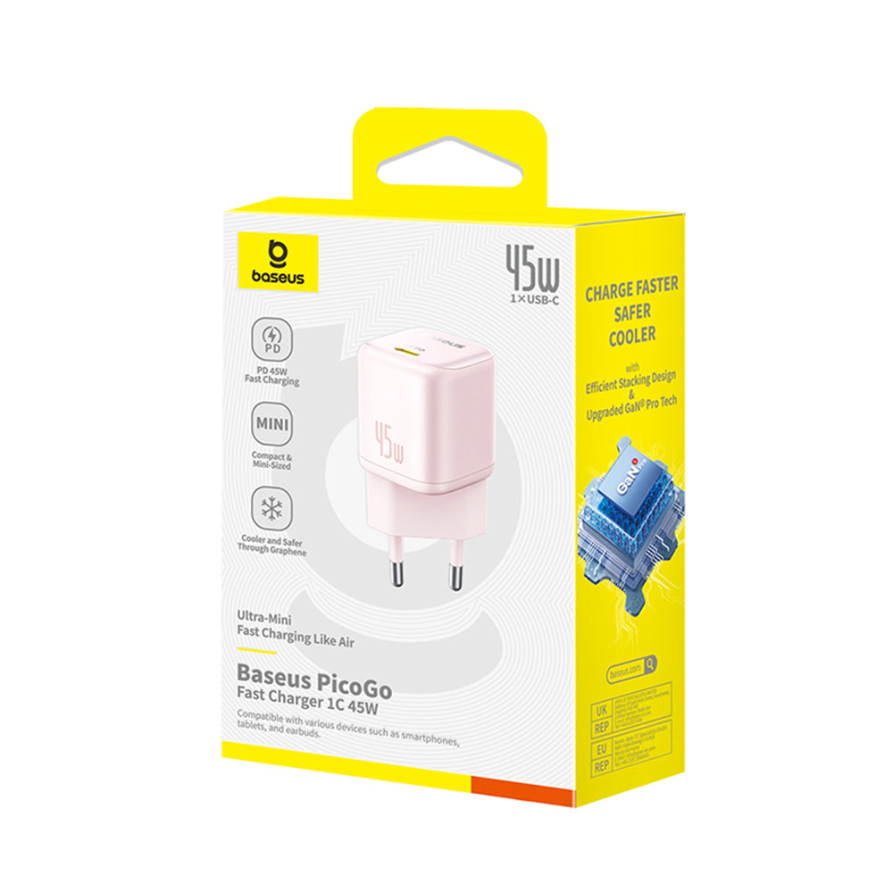 Ładowarka sieciowa Baseus PicoGo, 45W, 3A, 1 x USB-C, Różowa P10176800413-00