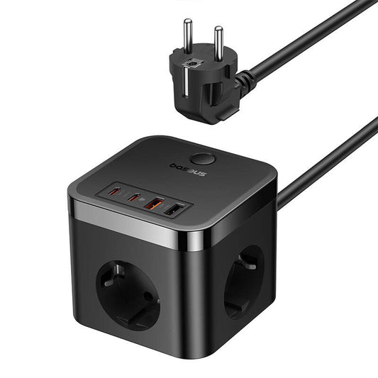 Ładowarka sieciowa Baseus PowerCombo Cube, 30W, 3A, 2 x USB-A - 2 x USB-C - 3 x Schuko, czarna E00066400117-00
