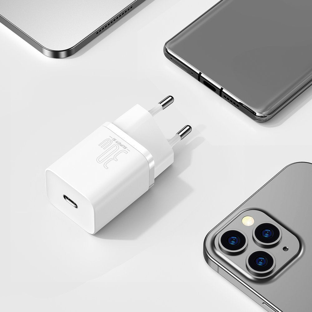 Ładowarka sieciowa Baseus Super Si 1C, 30W, 3A, 1 x USB-C, biała CCSUP-J02