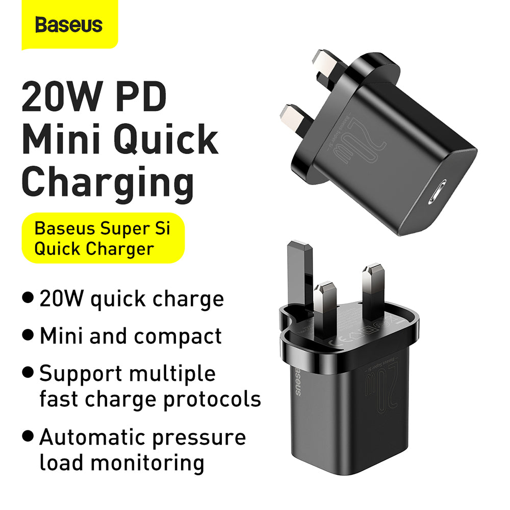 Ładowarka sieciowa Baseus Super Si UK, 20W, 3A, 1 x USB-C, Czarna CCSUP-K01