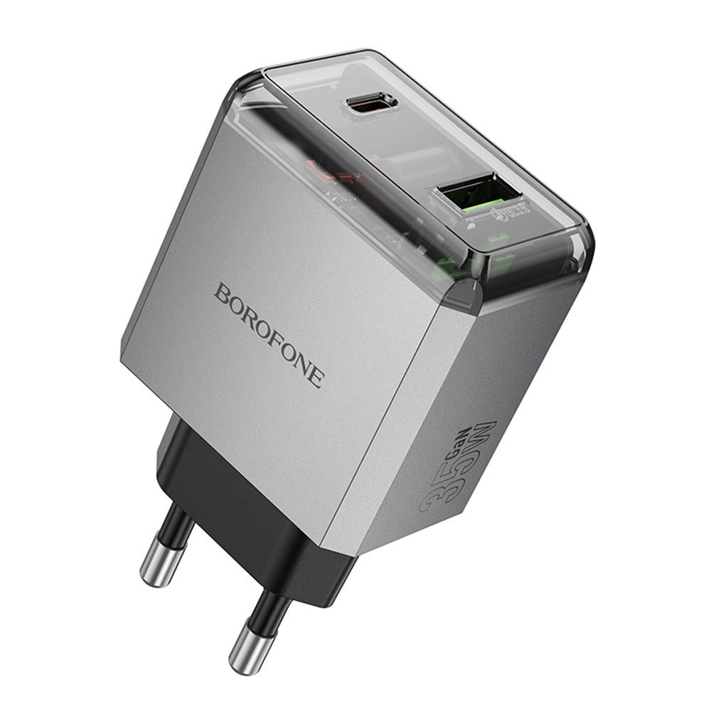 Ładowarka sieciowa Borofone BN20 Lena, 35W, 3A, 1 x USB-A - 1 x USB-C, Szara