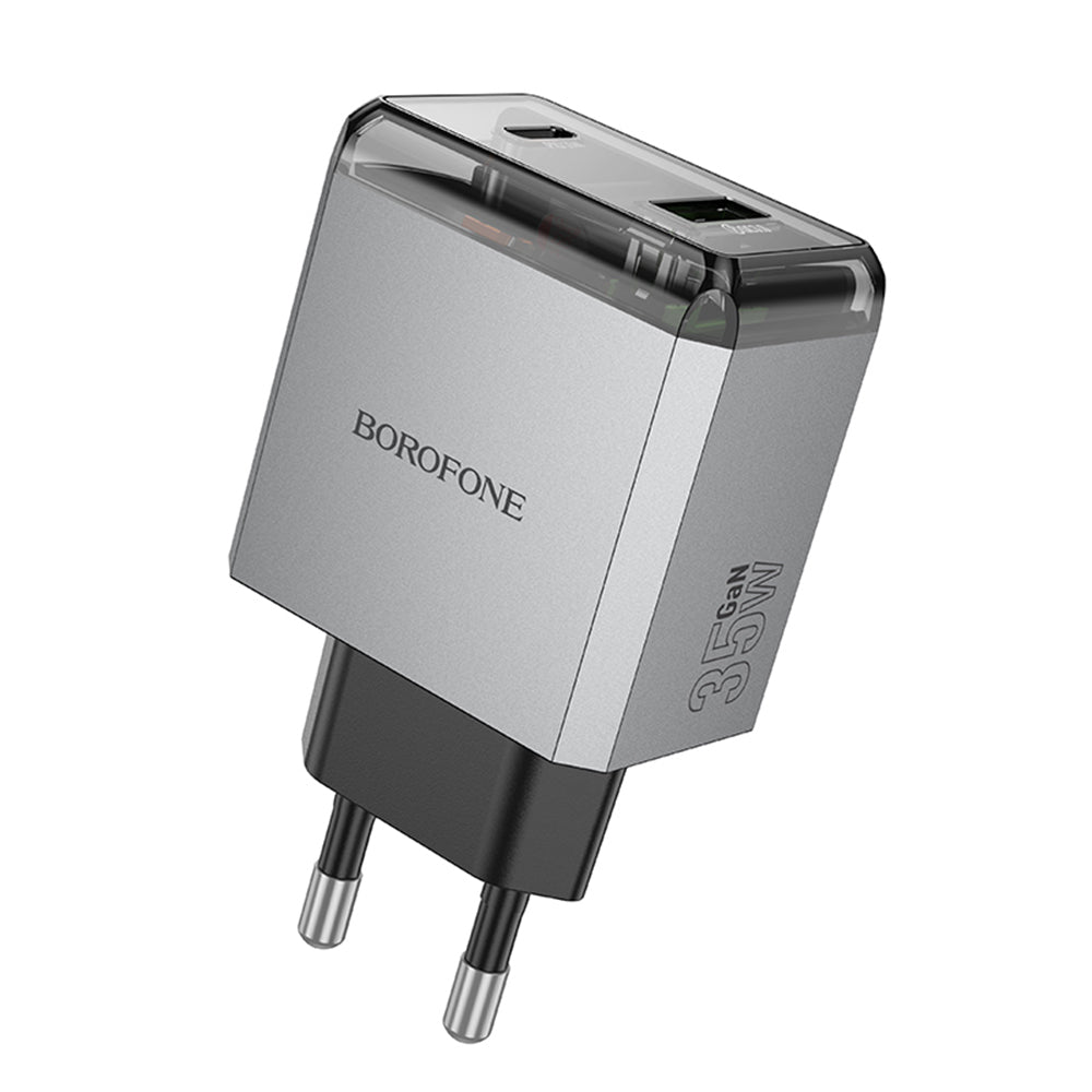 Ładowarka sieciowa Borofone BN20 Lena, 35W, 3A, 1 x USB-A - 1 x USB-C, Szara
