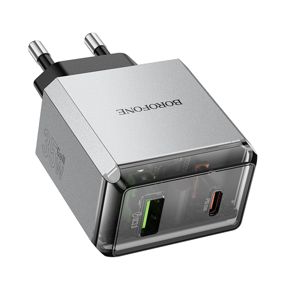 Ładowarka sieciowa Borofone BN20 Lena, 35W, 3A, 1 x USB-A - 1 x USB-C, Szara