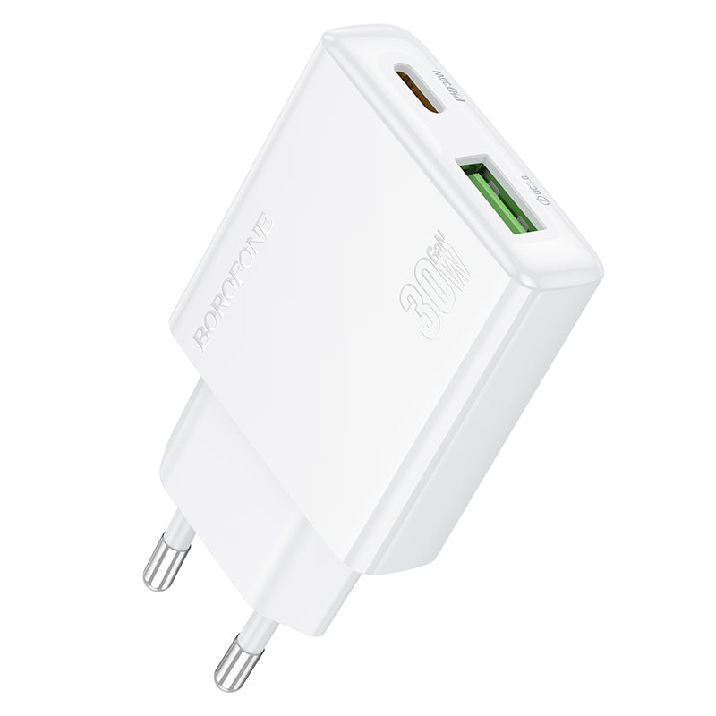 Ładowarka sieciowa Borofone BN25 Wish, 30W, 3A, 1 x USB-A - 1 x USB-C, biała