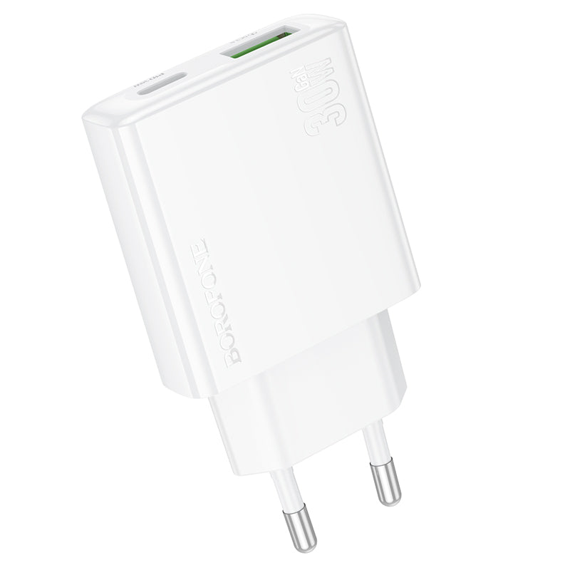 Ładowarka sieciowa Borofone BN25 Wish, 30W, 3A, 1 x USB-A - 1 x USB-C, biała