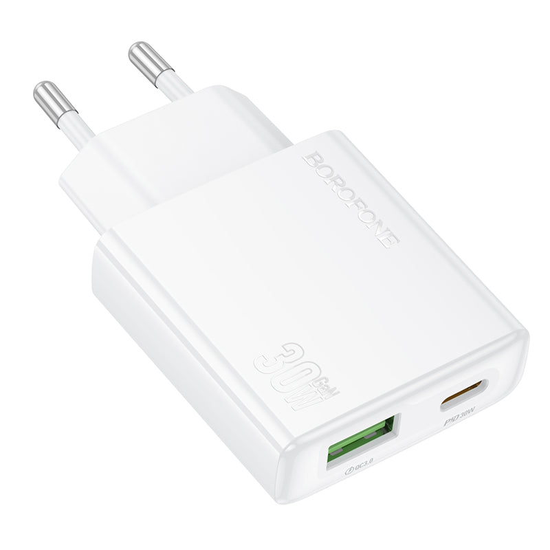 Ładowarka sieciowa Borofone BN25 Wish, 30W, 3A, 1 x USB-A - 1 x USB-C, biała
