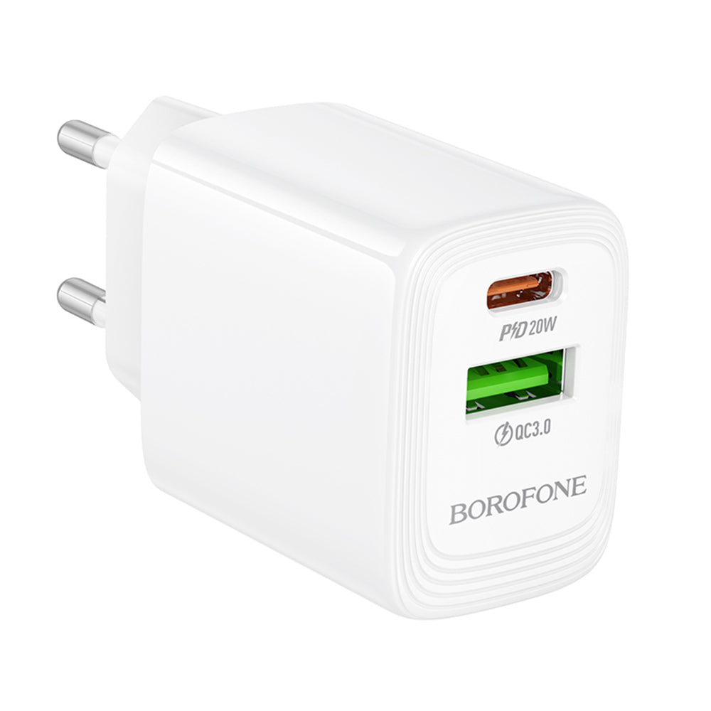 Ładowarka sieciowa Borofone BN27 Fuente, 20W, 3A, 1 x USB-A - 1 x USB-C, Biała