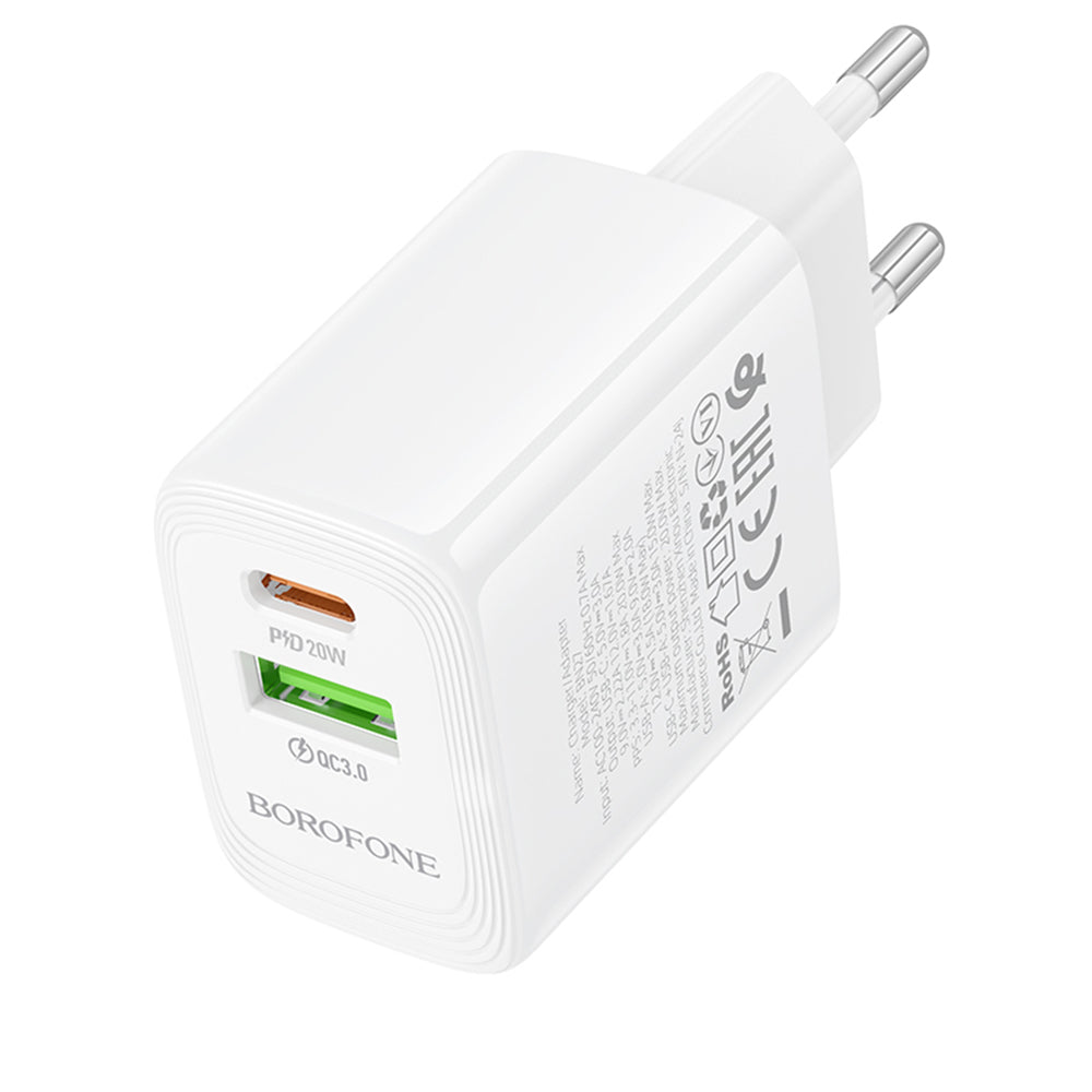 Ładowarka sieciowa Borofone BN27 Fuente, 20W, 3A, 1 x USB-A - 1 x USB-C, Biała