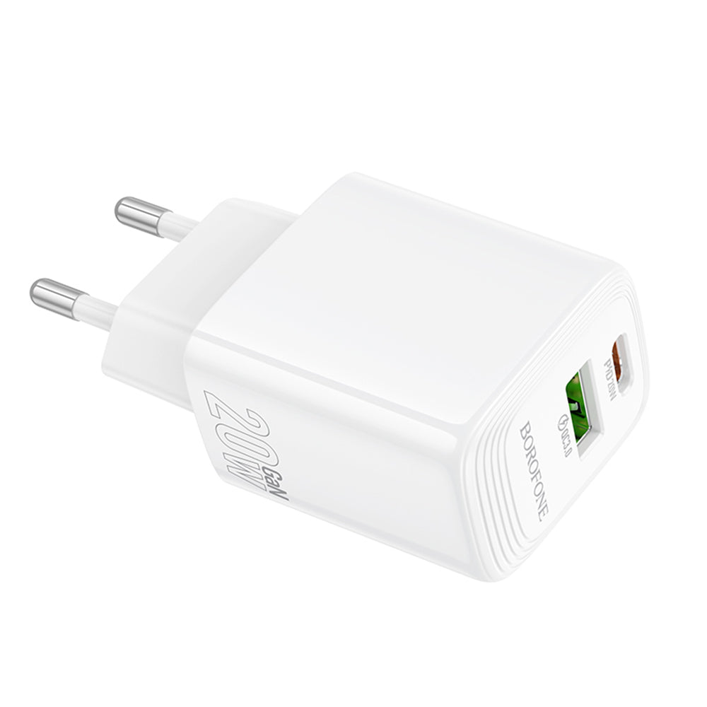 Ładowarka sieciowa Borofone BN27 Fuente, 20W, 3A, 1 x USB-A - 1 x USB-C, Biała