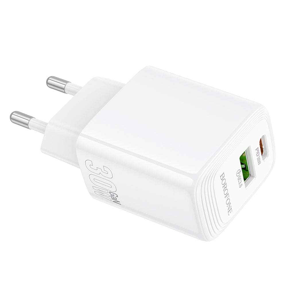 Ładowarka sieciowa Borofone BN29 Fuente, 30W, 3A, 1 x USB-A - 1 x USB-C, Biała