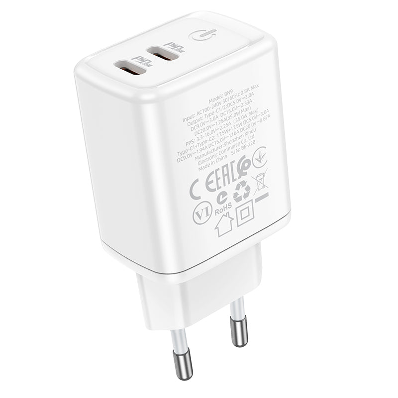 Ładowarka sieciowa Borofone BN9, 35W, 3A, 2 x USB-C, biała