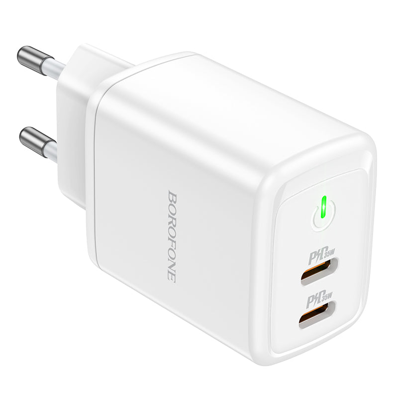Ładowarka sieciowa Borofone BN9, 35W, 3A, 2 x USB-C, biała
