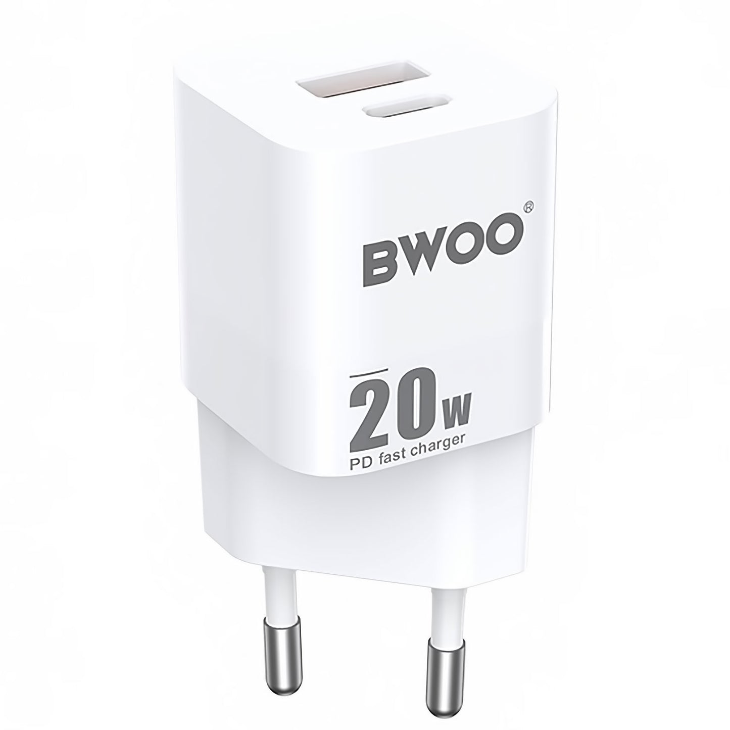 Ładowarka sieciowa BWOO BO-CDA156, 20W, 3A, 1 x USB-A - 1 x USB-C, biała