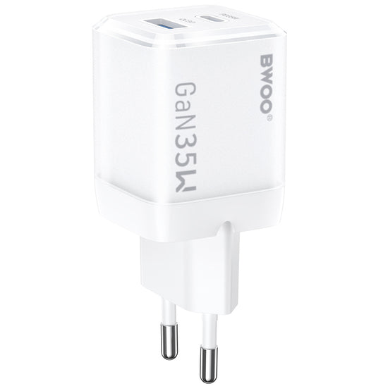 Ładowarka sieciowa BWOO CDA222, 35W, 3A, 1 x USB-A - 1 x USB-C, Biała