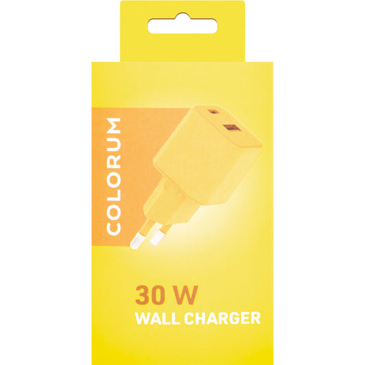 Ładowarka sieciowa Colorum CLS30-AC-05, 30W, 3A, 1 x USB-A - 1 x USB-C, żółta