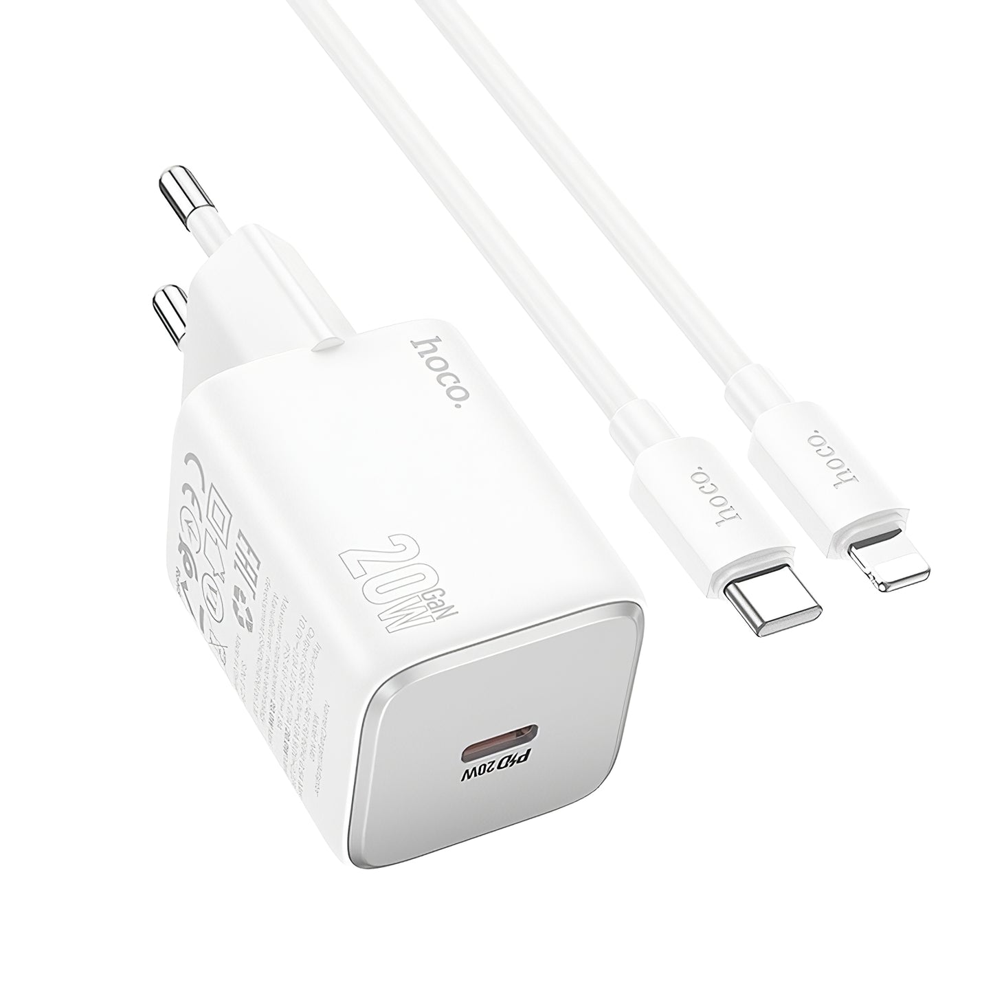 Ładowarka sieciowa z kablem Lightning HOCO N40, 20W, 3A, 1 x USB-C, Biała