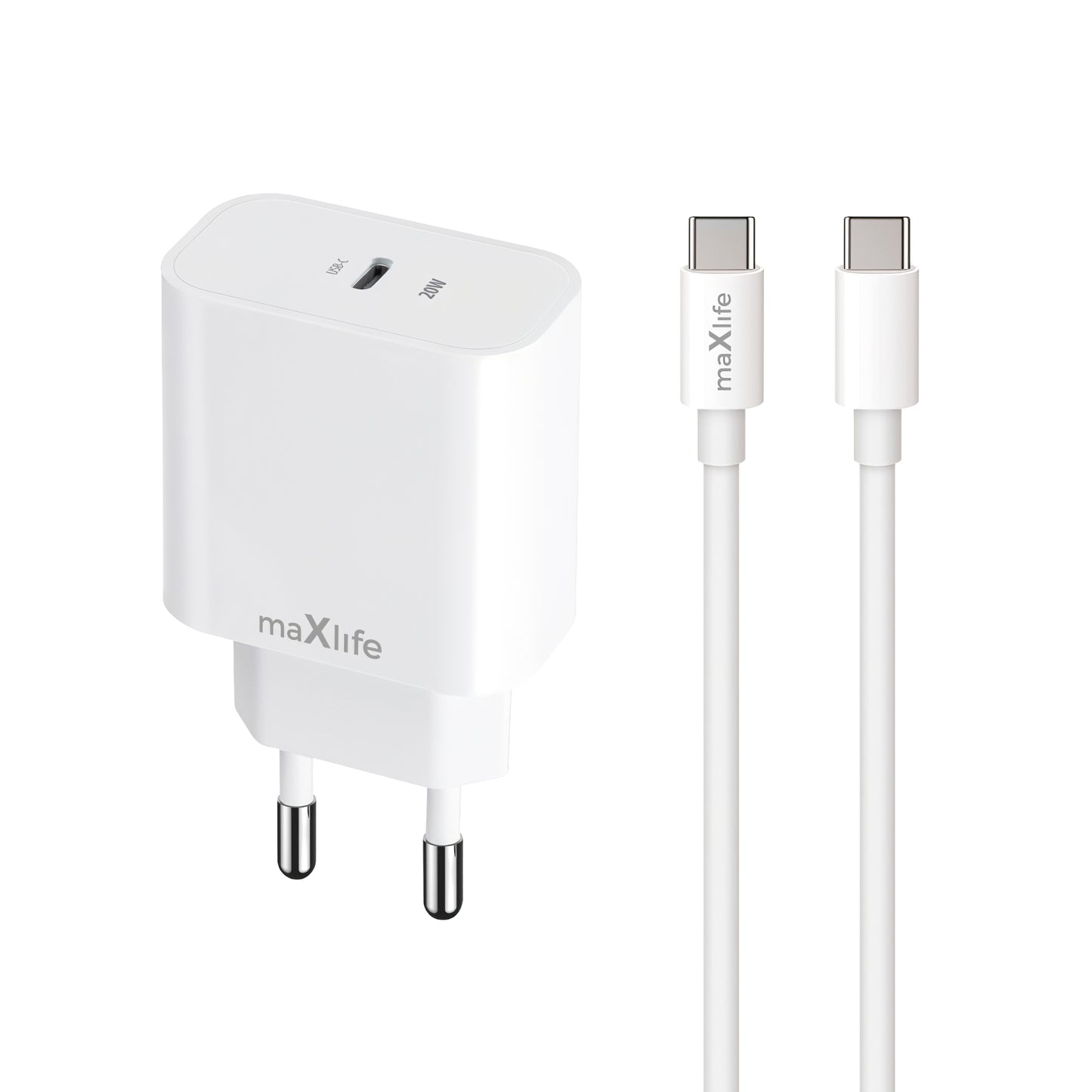 Ładowarka sieciowa z kablem USB-C MaXlife MXTC-06-20C, 20W, 3A, 1 x USB-C, biały