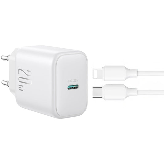 Ładowarka sieciowa z kablem Lightning Joyroom JR-TCF20, 20W, 3A, 1 x USB-C, Biała
