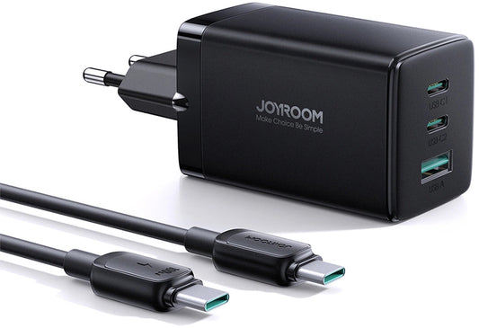 Ładowarka sieciowa z kablem USB-C Joyroom TCG01, 65W, 3.25A, 1 x USB-A - 2 x USB-C, Czarny