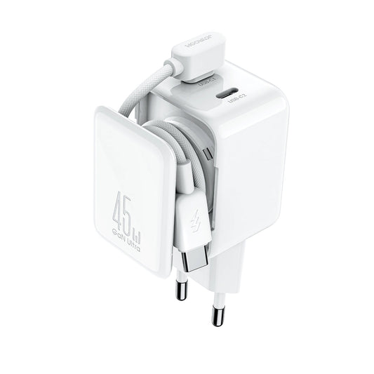 Ładowarka sieciowa z kablem USB-C Joyroom JR-TCL05, 45W, 3A, 2 x USB-C, Biała