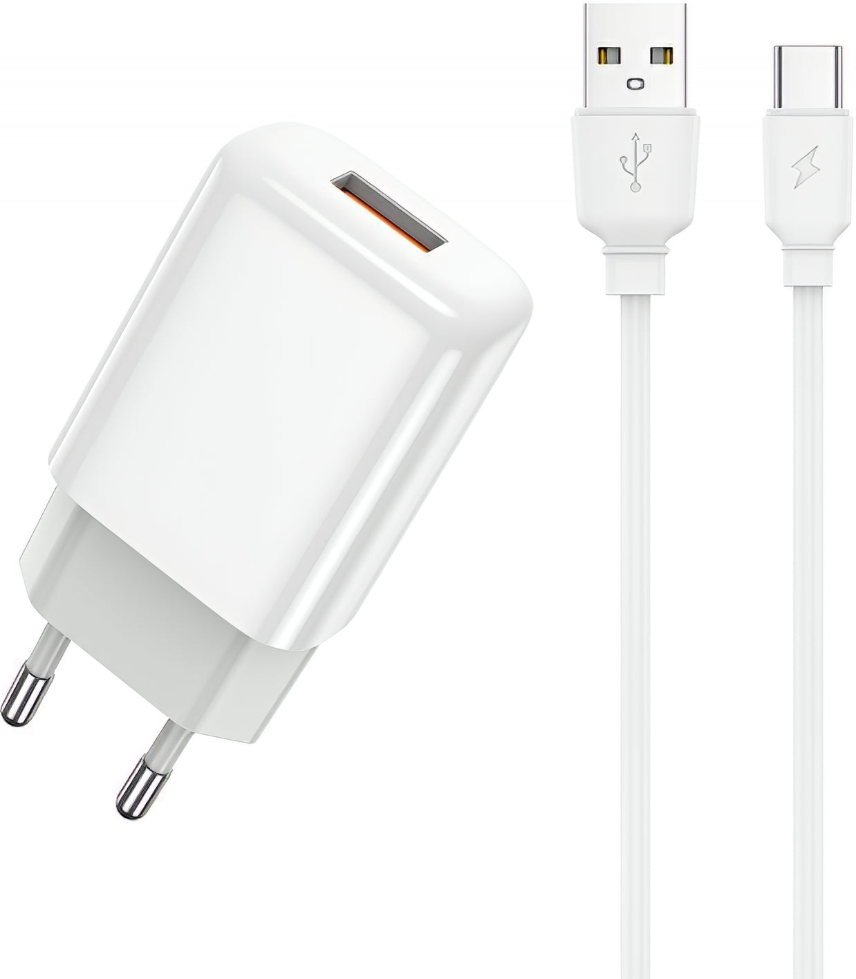 Ładowarka sieciowa z kablem USB-C Prestico F9S, 12W, 2.4A, 1 x USB-A, Biała