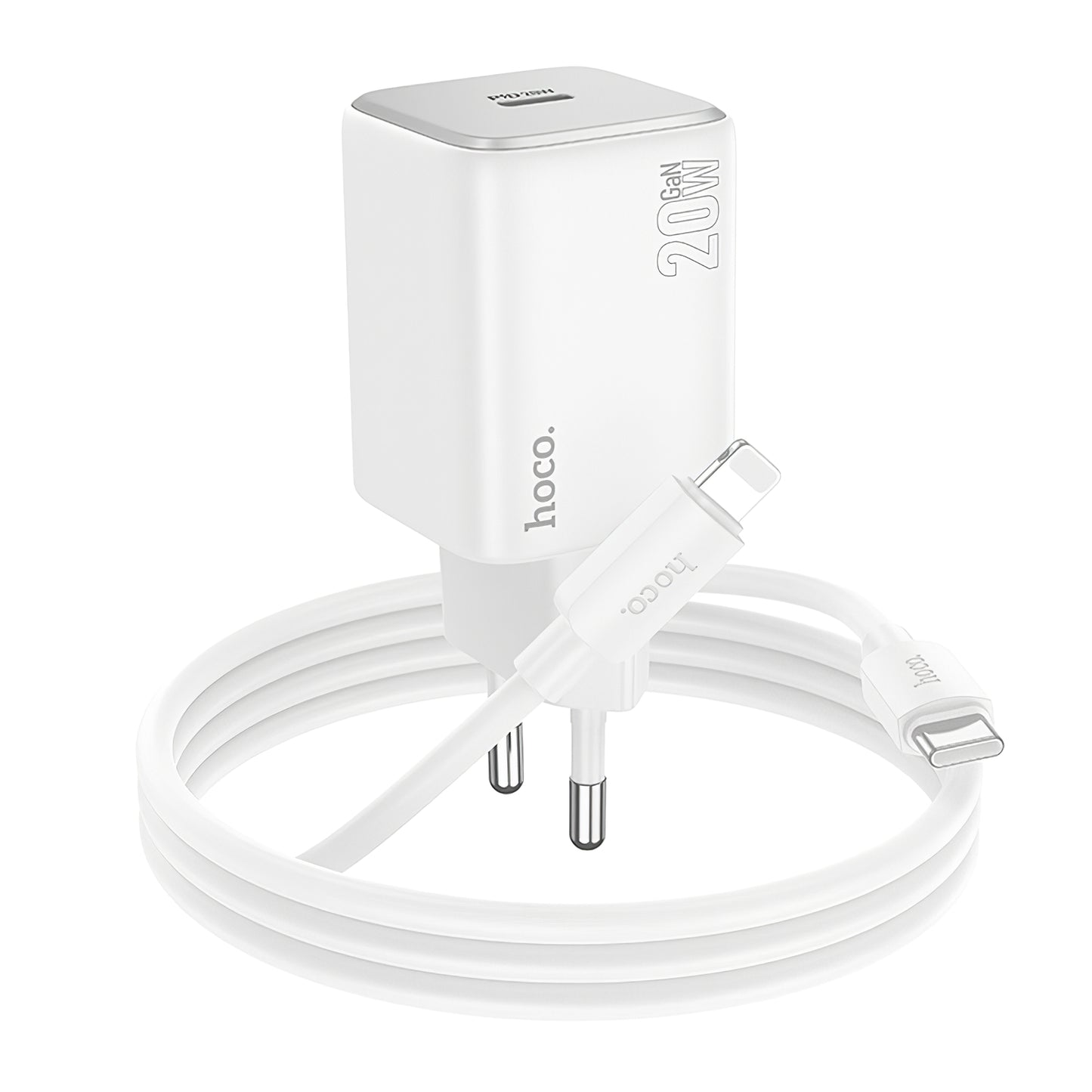 Ładowarka sieciowa z kablem Lightning HOCO N40, 20W, 3A, 1 x USB-C, Biała