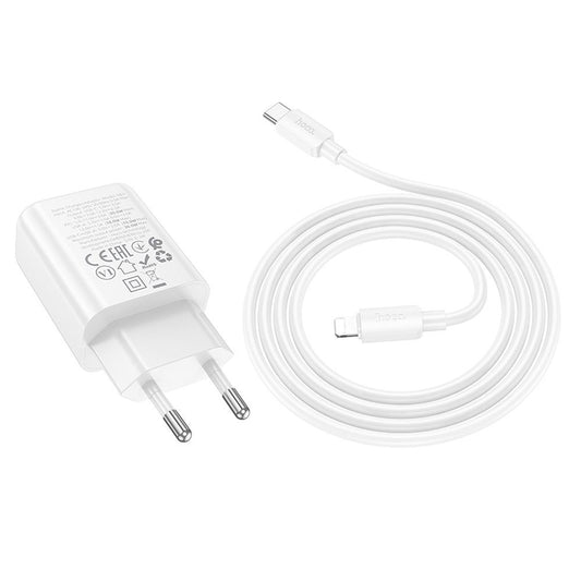 Ładowarka sieciowa z kablem Lightning HOCO N63, 30W, 3A, 1 x USB-A - 1 x USB-C, Biała