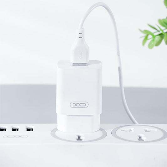 Ładowarka sieciowa z kablem microUSB XO Design L99, 12W, 2.4A, 1 x USB-A, Biała