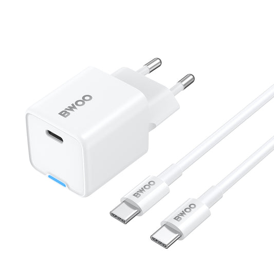 Ładowarka sieciowa z kablem USB-C BWOO CDA211, 30W, 3A, 1 x USB-C, Biała