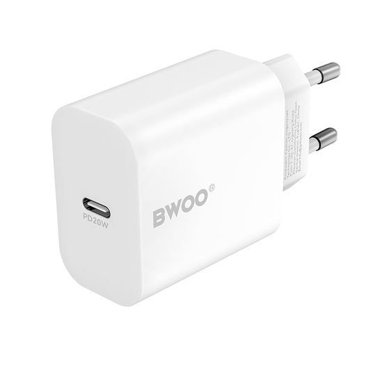 Ładowarka sieciowa z kablem Lightning BWOO CDA233, 20W, 3A, 1 x USB-C, Biała