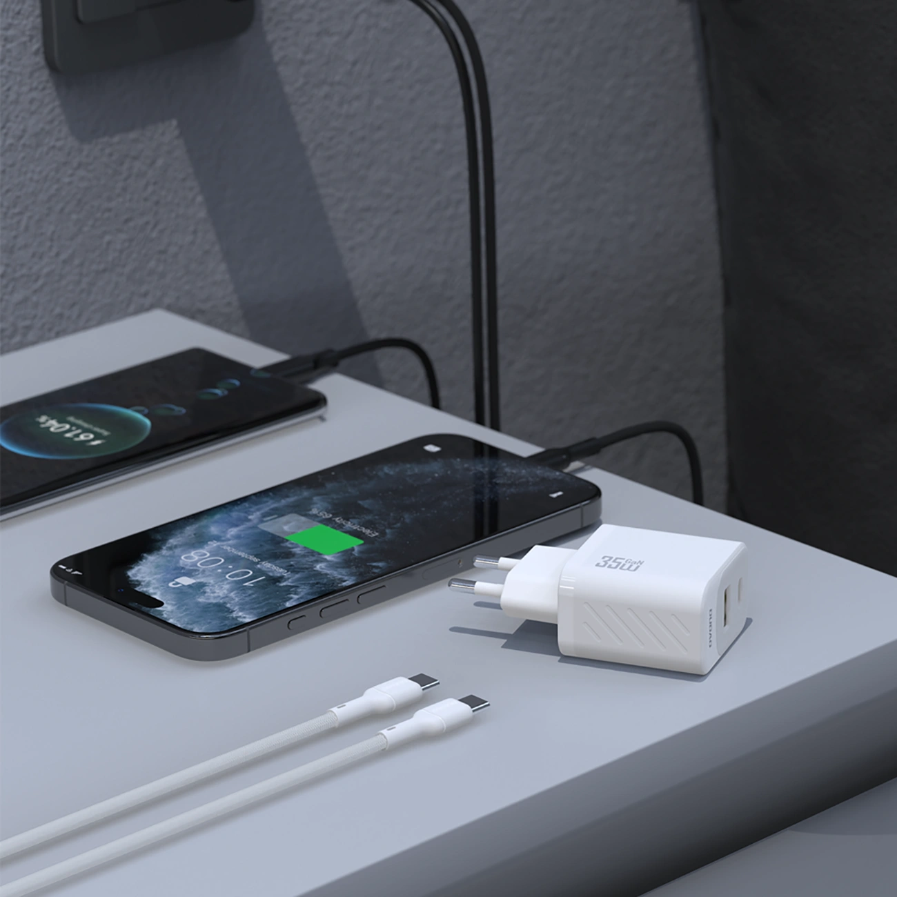 Ładowarka sieciowa z kablem USB-C Dudao A27Max, 35W, 1 x USB-A - 1 x USB-C, Biała