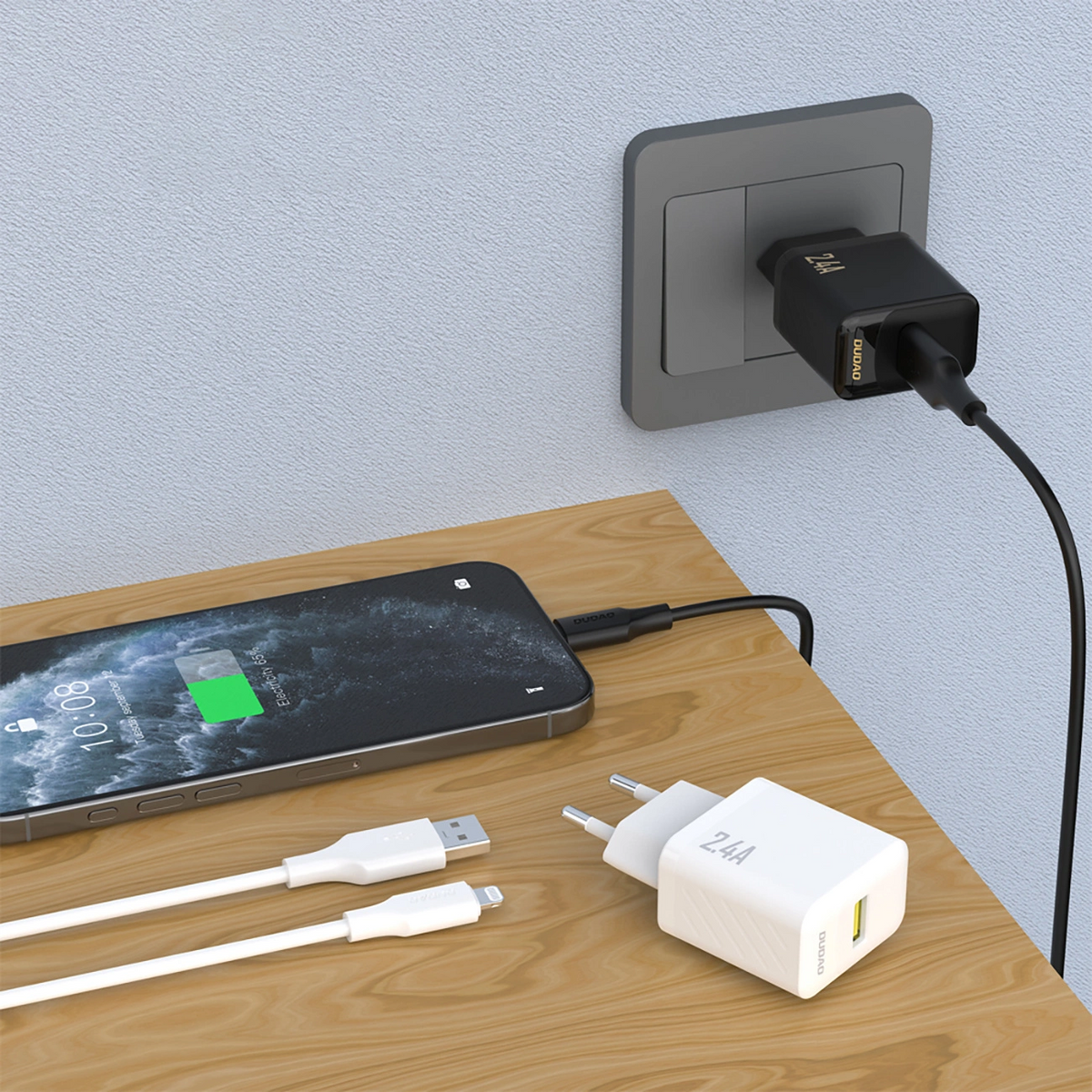 Ładowarka sieciowa z kablem Lightning Dudao A23LEU, 30W, 2.4A, 1 x USB-A, biały
