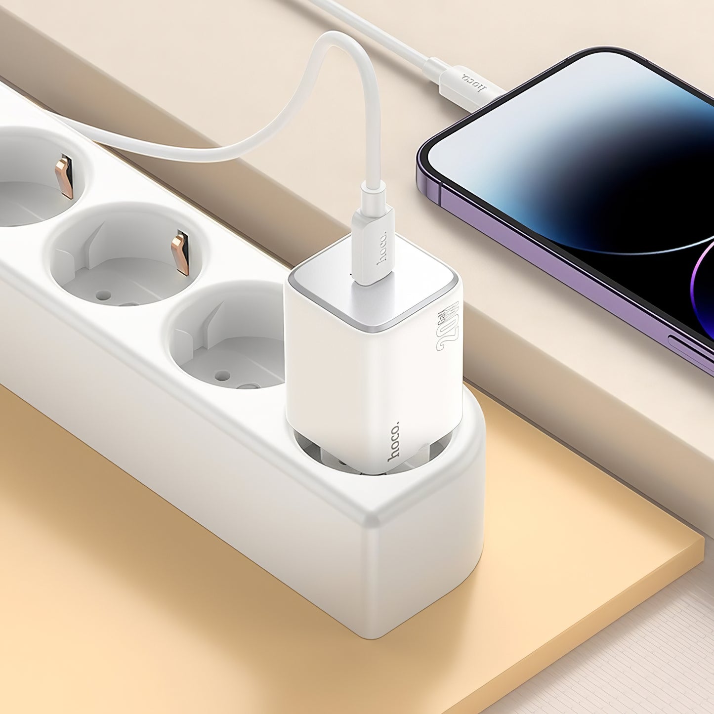 Ładowarka sieciowa z kablem Lightning HOCO N40, 20W, 3A, 1 x USB-C, Biała