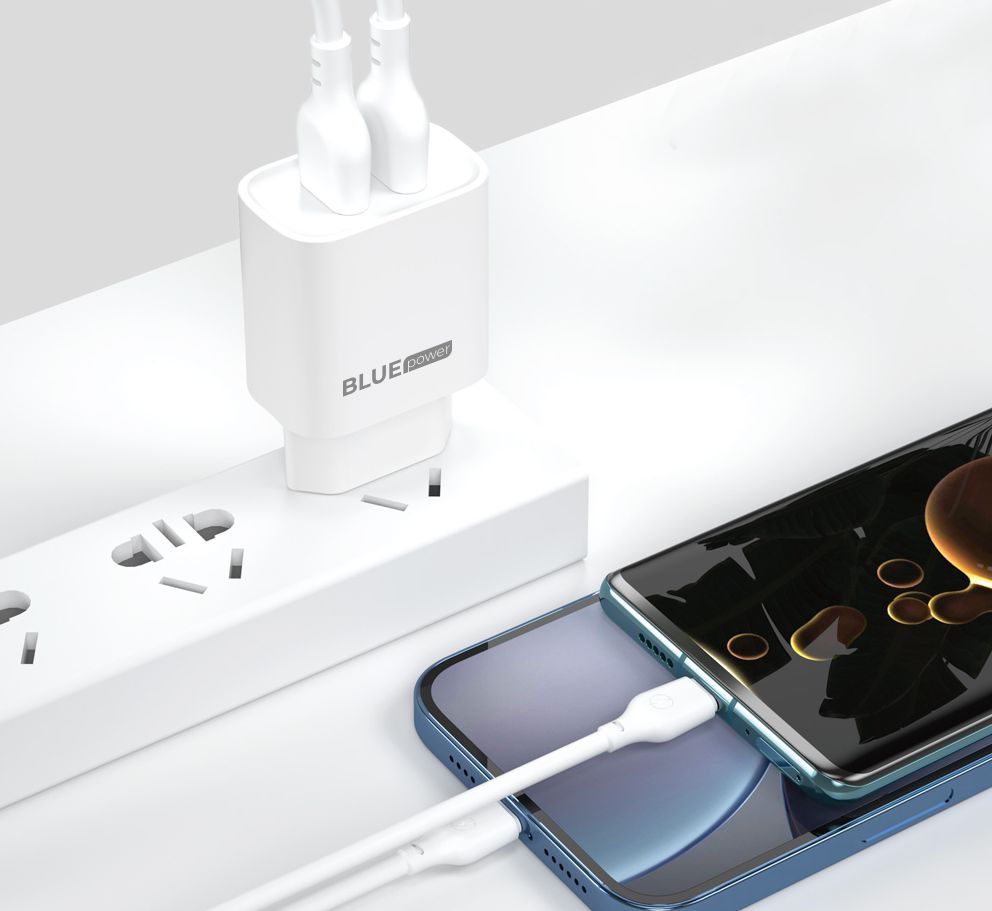 Ładowarka sieciowa Blue Power BPCE02M z kablem microUSB BPCE02M, 10,5 W, 2,1 A, 2 x USB-A, biała