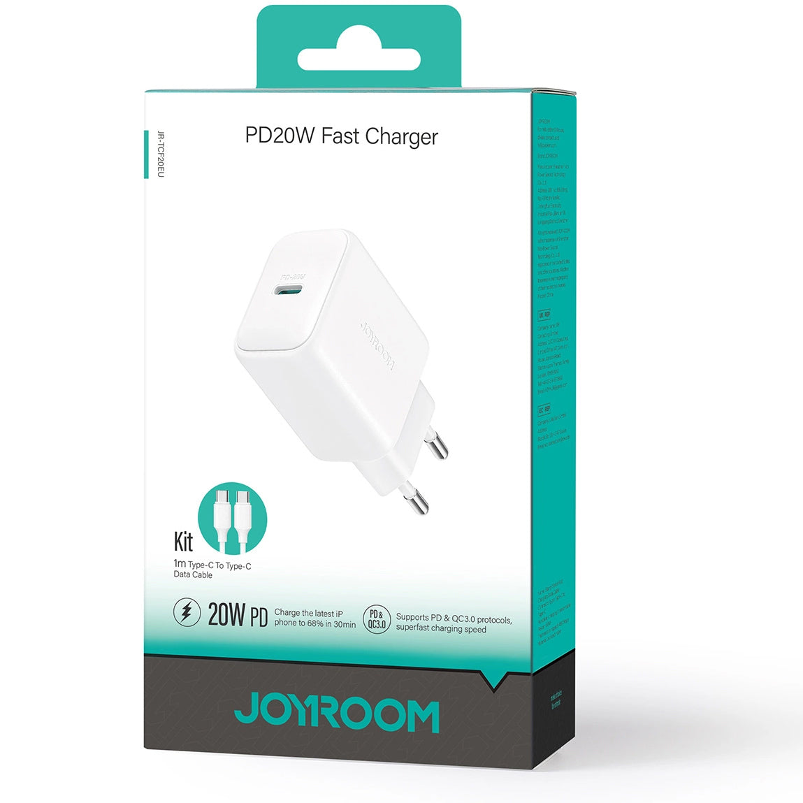 Ładowarka sieciowa z kablem USB-C Joyroom JR-TCF20, 20W, 3A, 1 x USB-C, Biała