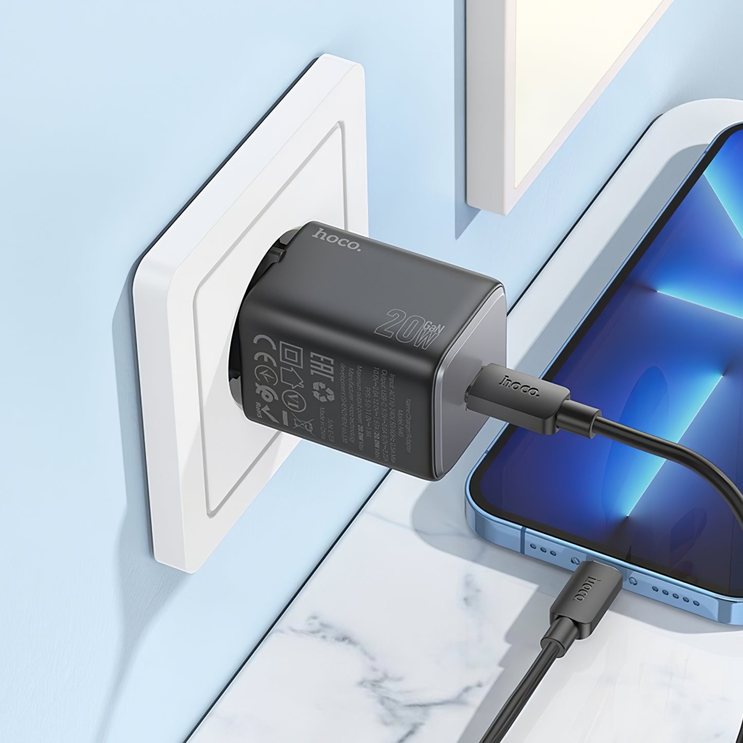 Ładowarka sieciowa z kablem Lightning HOCO N40, 20W, 3A, 1 x USB-C, czarna