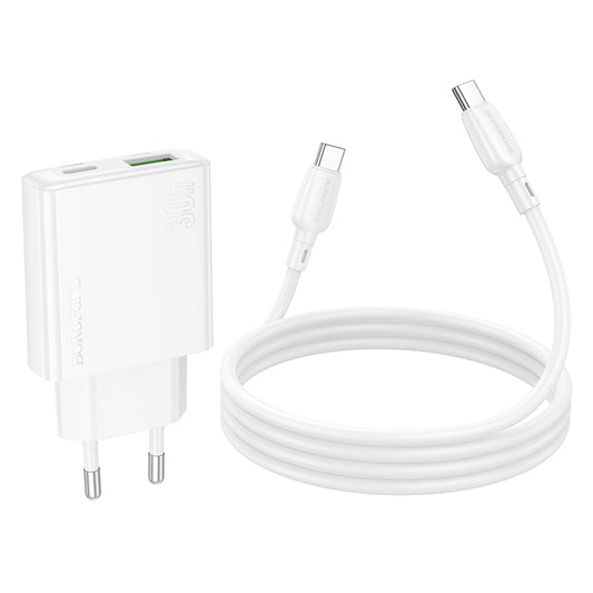 Ładowarka sieciowa z kablem USB-C Borofone BN25 Wish, 30W, 3A, 1 x USB-A - 1 x USB-C, biała