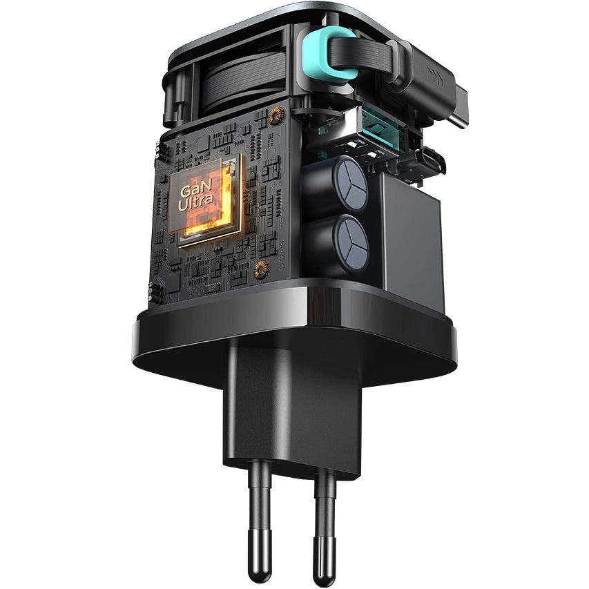 Ładowarka sieciowa Joyroom JR-TCL02 USB-C, 65W, 3A, 1 x USB-A - 1 x USB-C, czarna