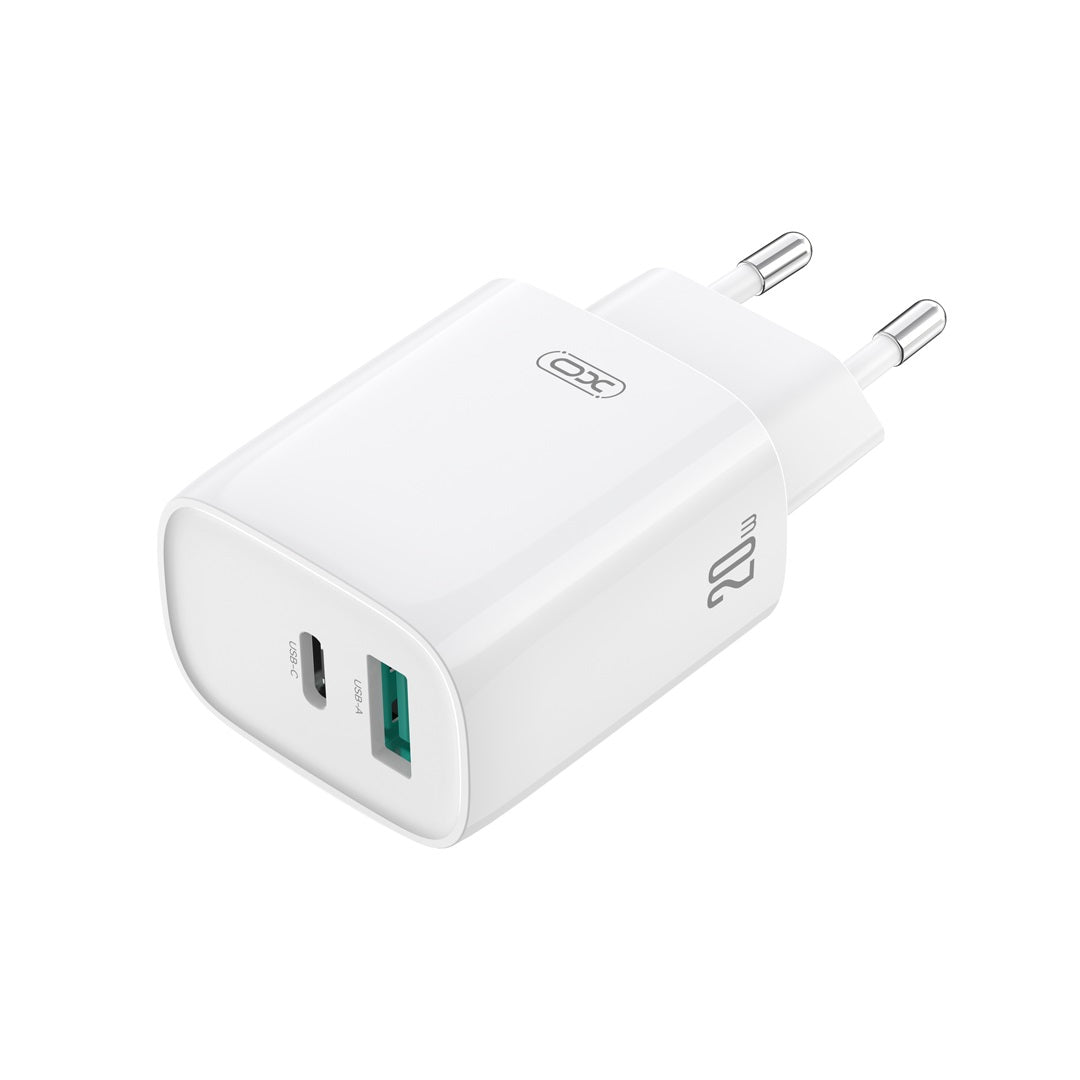 Ładowarka sieciowa z kablem USB-C XO Design CE29, 20W, 3A, 1 x USB-A - 1 x USB-C, Biała