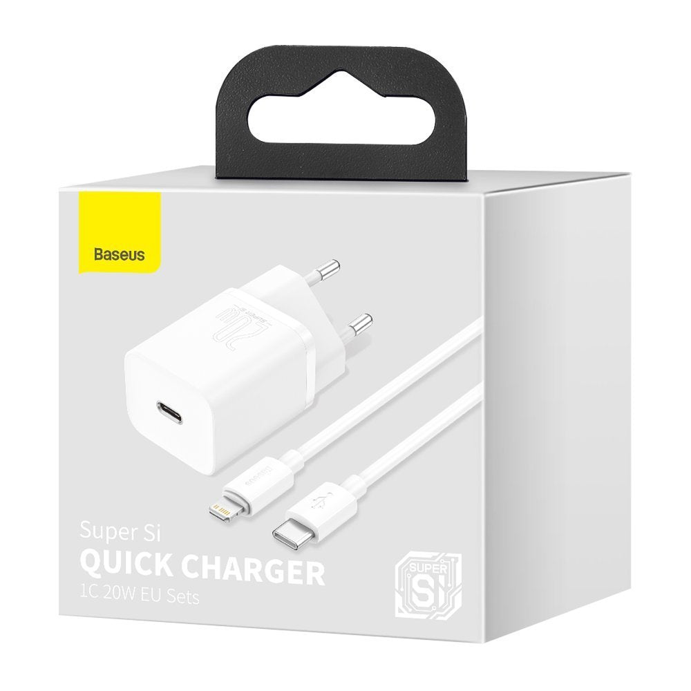Ładowarka sieciowa Baseus Super Si z kablem Lightning, 20 W, 3 A, 1 x USB-C, biała TZCCCSUP-B02