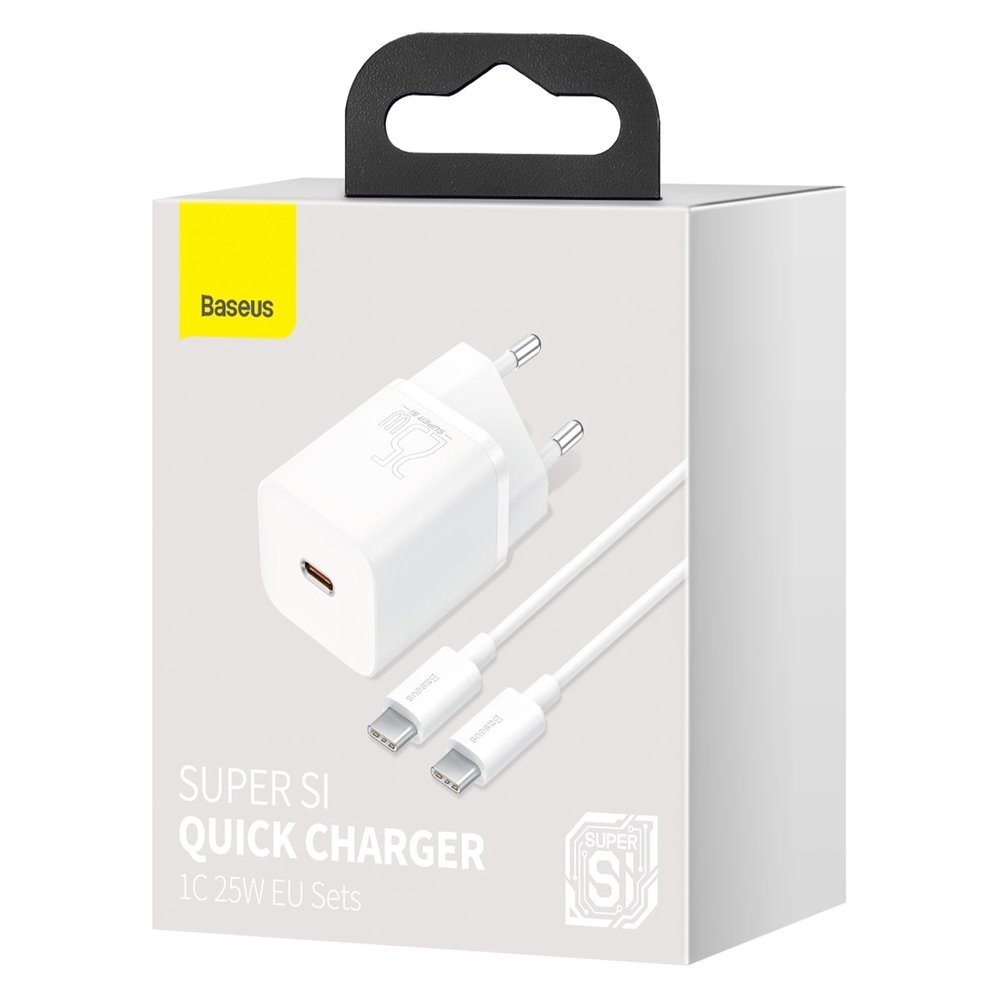 Ładowarka sieciowa z kablem USB-C Baseus Super Si, 25W, 3A, 1 x USB-C, biały TZCCSUP-L02