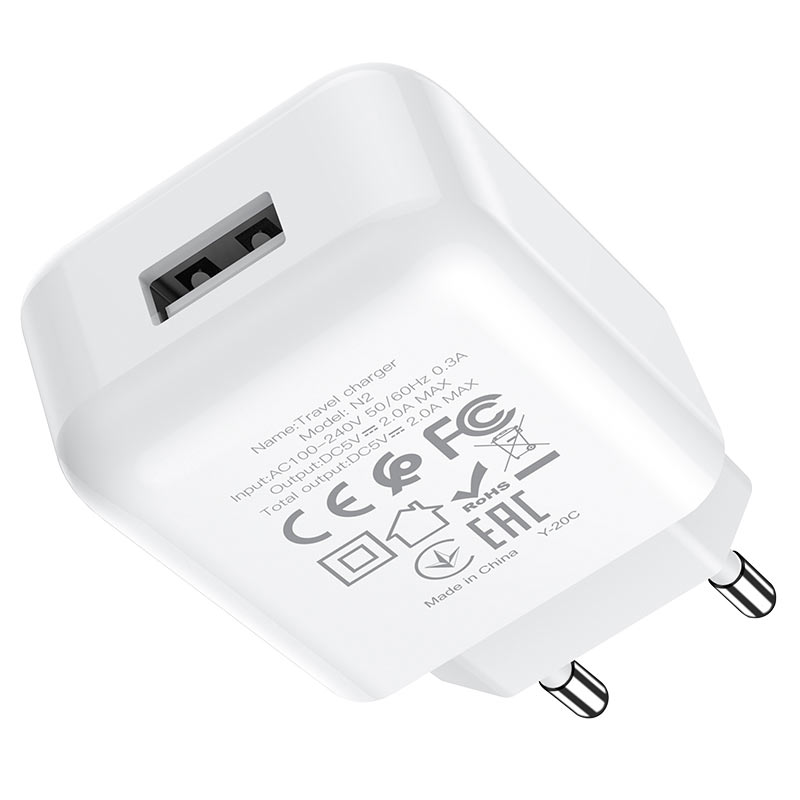 Ładowarka sieciowa z kablem Lightning HOCO N2, 10W, 2A, 1 x USB-A, Biała