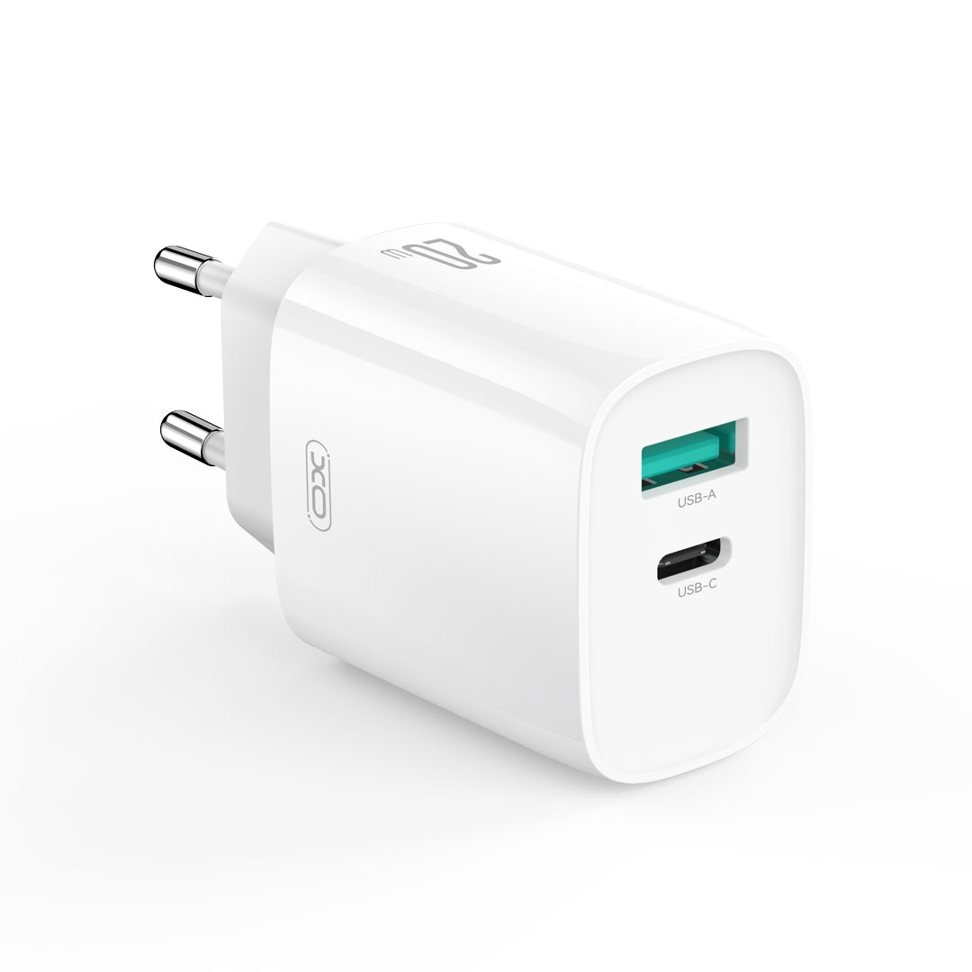 Ładowarka sieciowa z kablem USB-C XO Design CE29, 20W, 3A, 1 x USB-A - 1 x USB-C, Biała