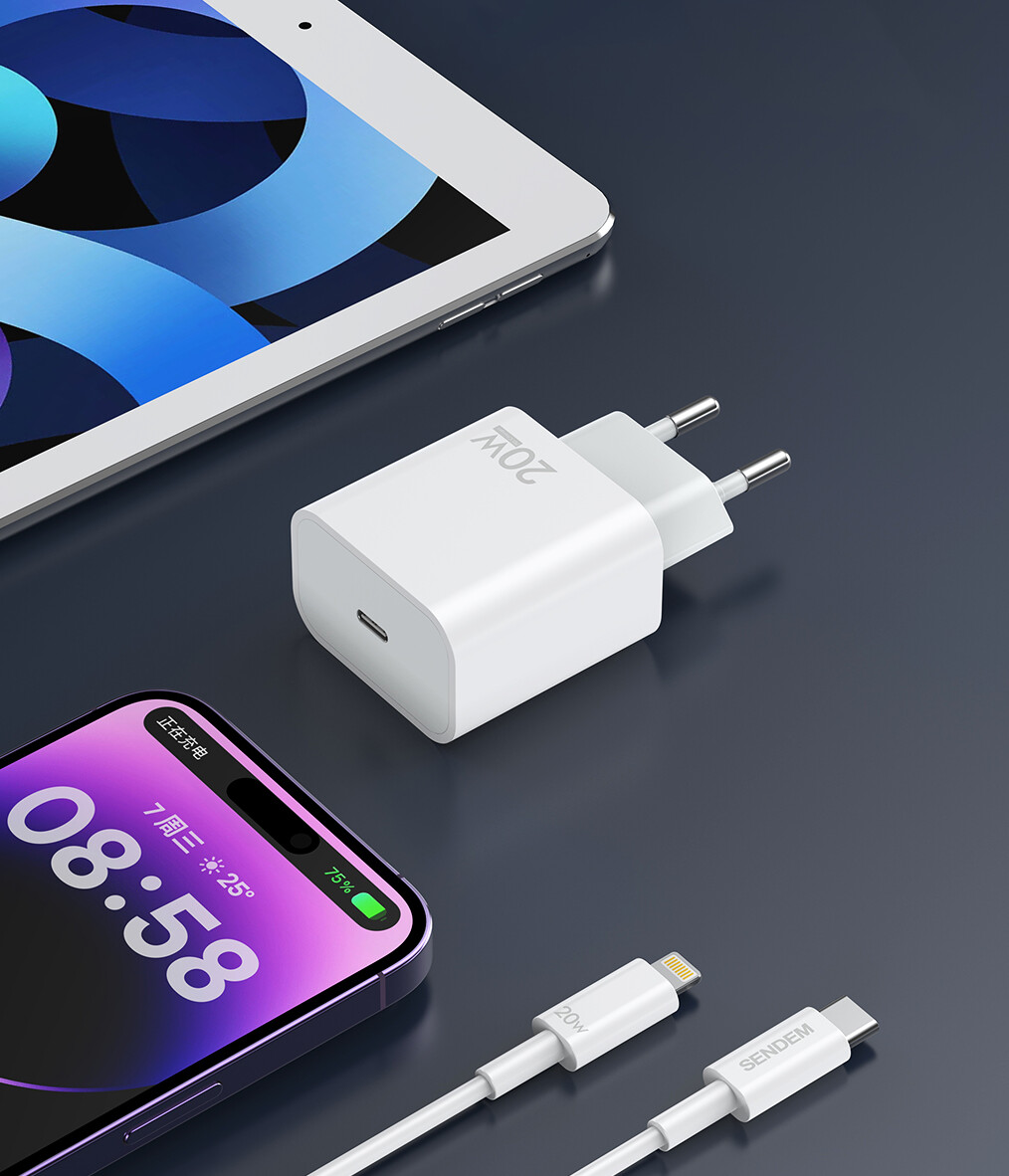 Ładowarka sieciowa z kablem USB-C Sendem OG73, 20W, 3A, 1 x USB-C, biały