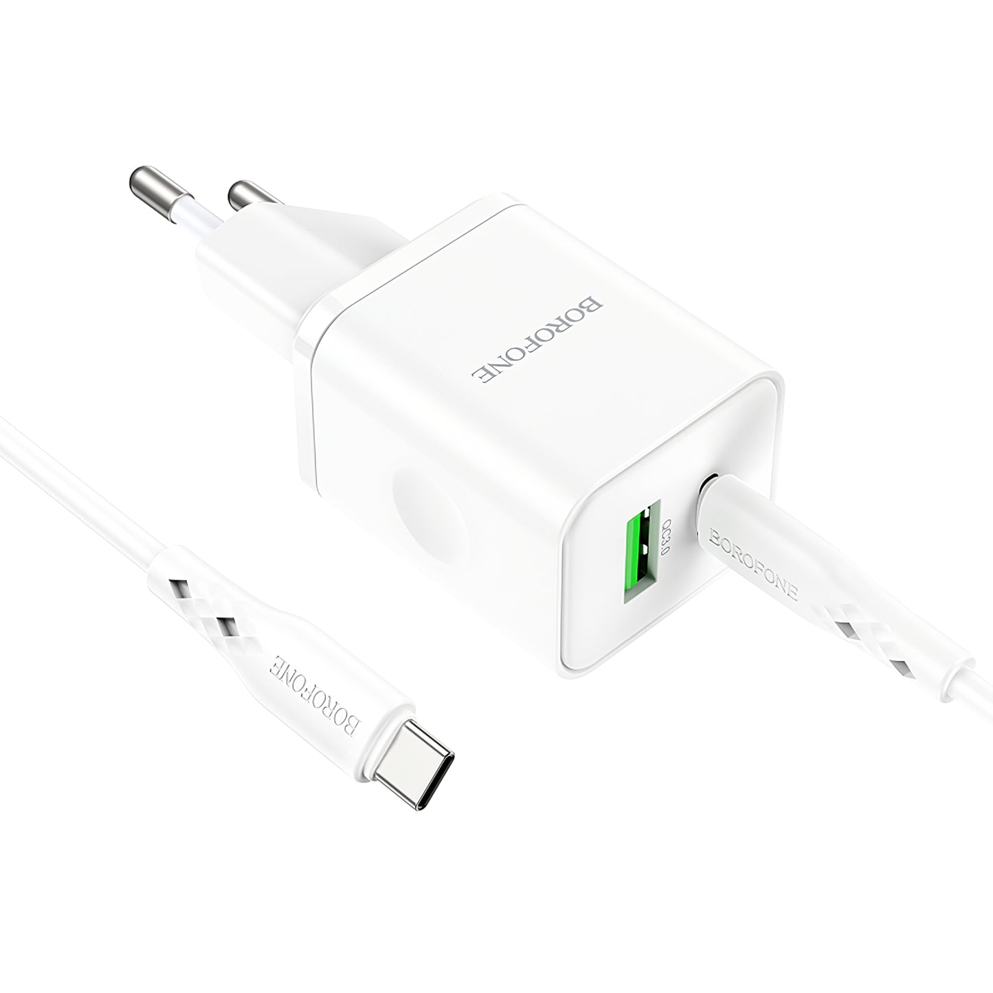 Ładowarka sieciowa z kablem USB-C Borofone BN7, 20W, 3A, 1 x USB-A - 1 x USB-C, biała