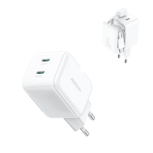 Ładowarka sieciowa z kablem USB-C Joyroom JR-TCL05, 45W, 3A, 2 x USB-C, Biała