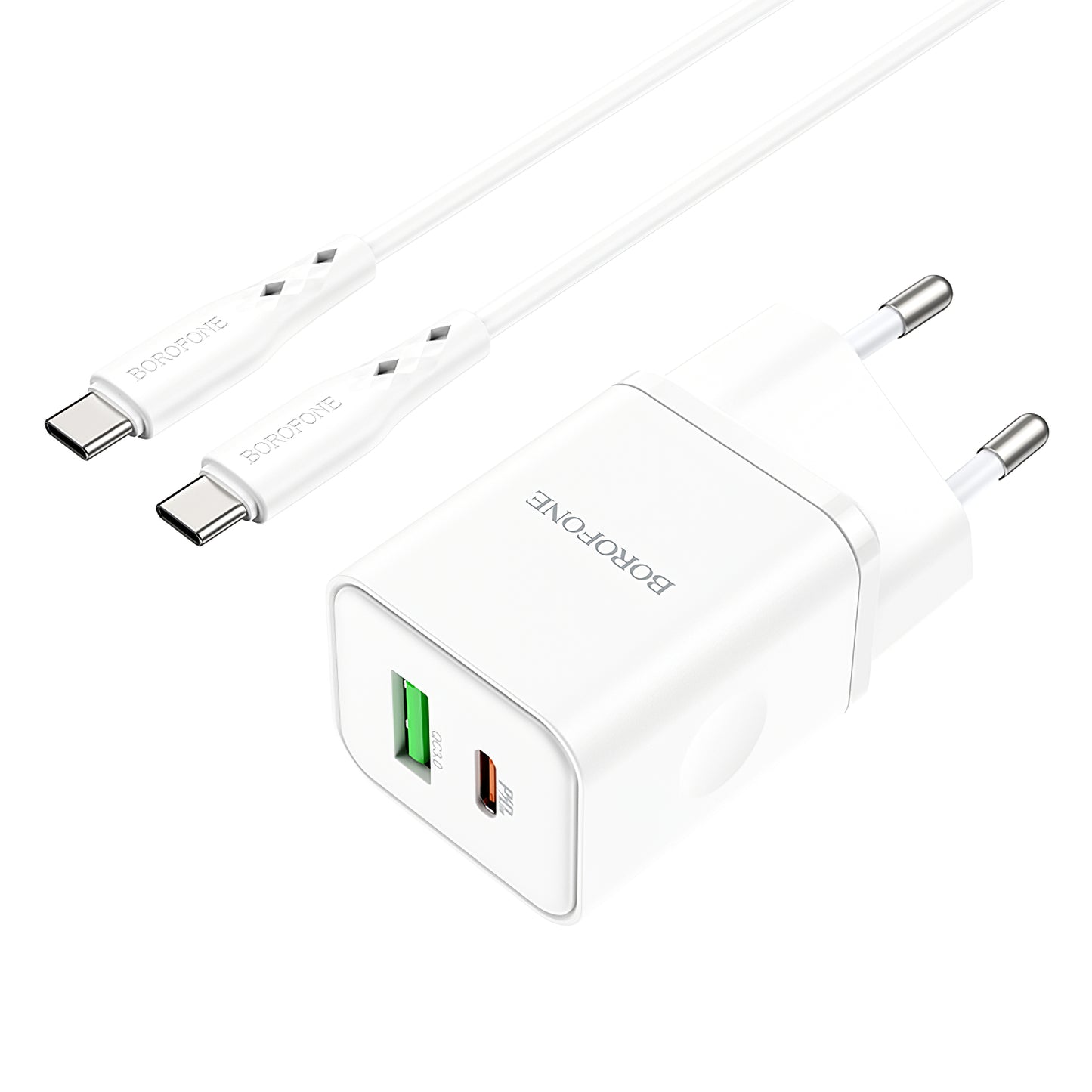 Ładowarka sieciowa z kablem USB-C Borofone BN7, 20W, 3A, 1 x USB-A - 1 x USB-C, biała