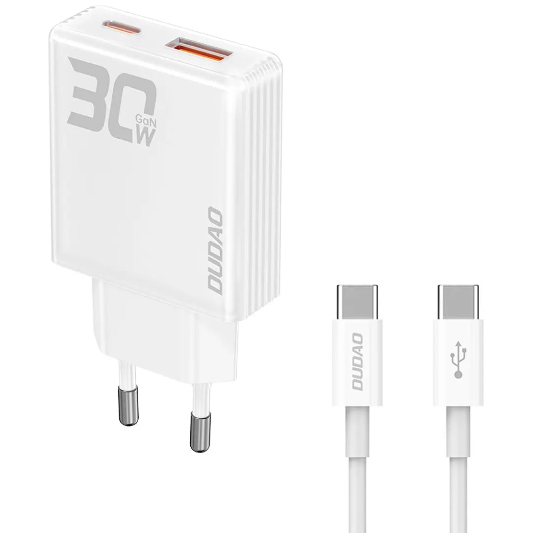 Dudao A30EUT Kabel USB-C Ładowarka sieciowa, 30W, 3A, 1 x USB-A - 1 x USB-C, biały
