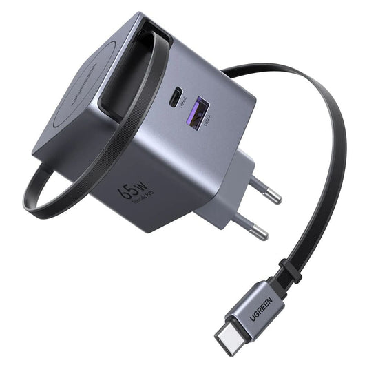 Ładowarka sieciowa z kablem USB-C UGREEN X615, 65W, 3A, 1 x USB-A - 1 x USB-C, Szara